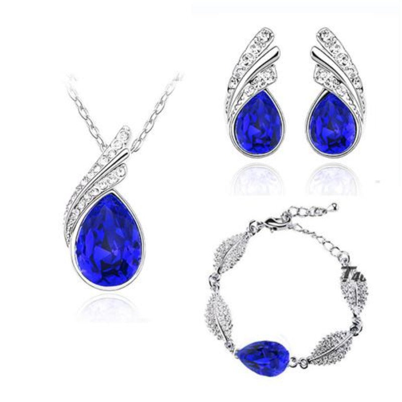 Austrian Crystal Feather Water Drop Jewelry Set