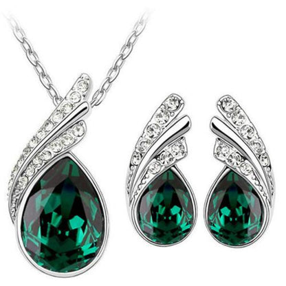 Austrian Crystal Feather Water Drop Jewelry Set