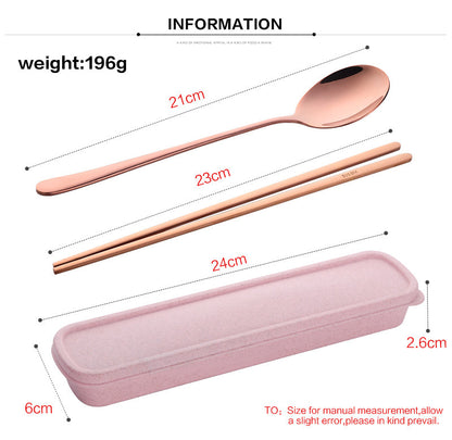 Buyer Star Cool Color Golden Stainless Steel Tableware Set Korean Sweet Adult Students Portable Dinnerware Set