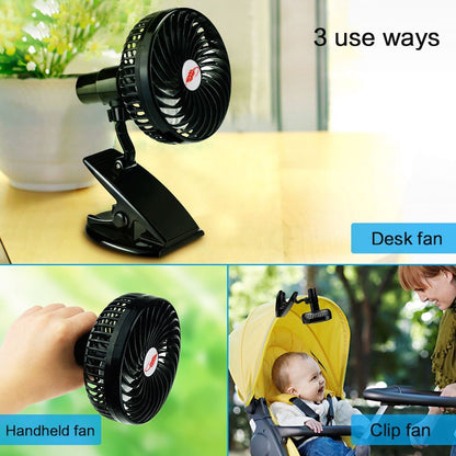 Mini Mute Clamp Fan Rechargeable Silent 4 Blades Baby Stroller Fans Portable Air Cooling 3 Speeds Desk USB Fan with USB output