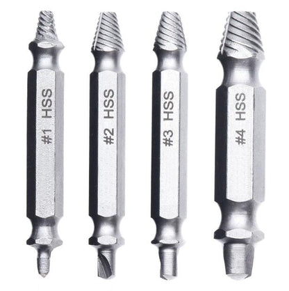 4 Piece: Damaged & Stripped Screw Removal Extractor Set