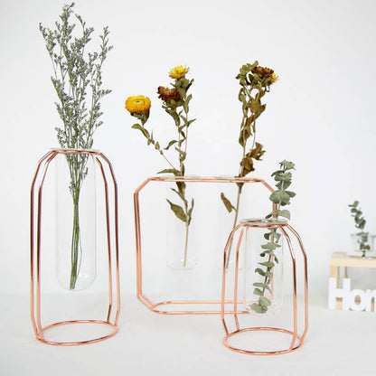 1Set Nordic Style Glass Iron Art Vase Rose Gold