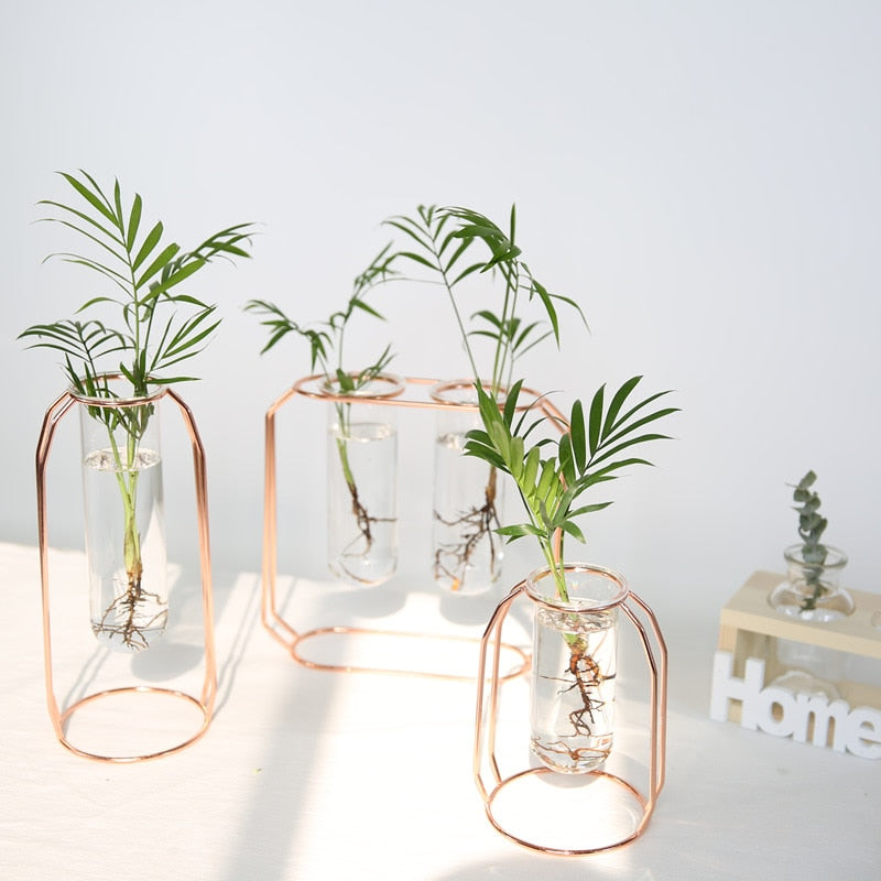 1Set Nordic Style Glass Iron Art Vase Rose Gold