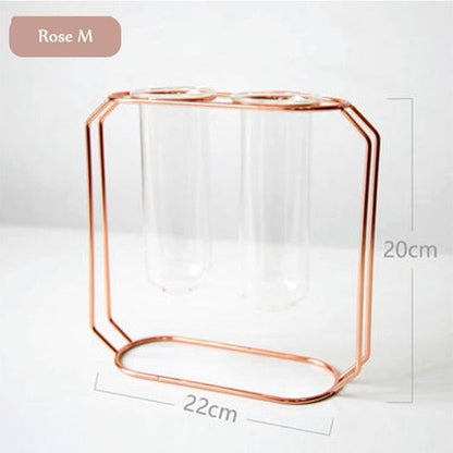 1Set Nordic Style Glass Iron Art Vase Rose Gold