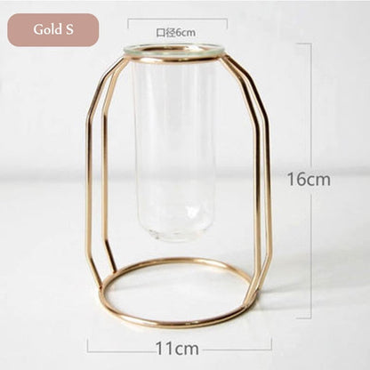 1Set Nordic Style Glass Iron Art Vase Rose Gold