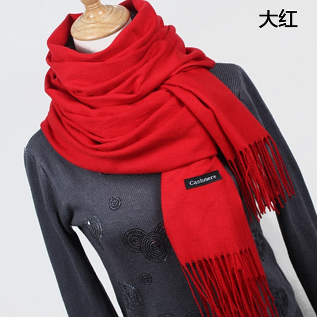 Unisex Fine Wool Cashmere Tasseled Scarf