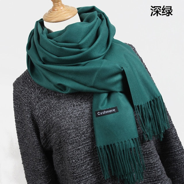 Unisex Fine Wool Cashmere Tasseled Scarf