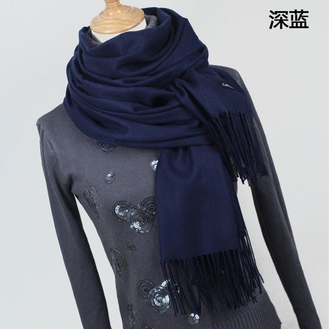 Unisex Fine Wool Cashmere Tasseled Scarf