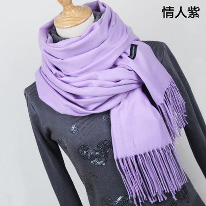 Unisex Fine Wool Cashmere Tasseled Scarf
