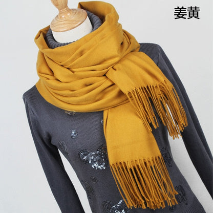 Unisex Fine Wool Cashmere Tasseled Scarf