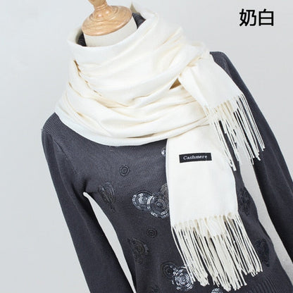 Unisex Fine Wool Cashmere Tasseled Scarf