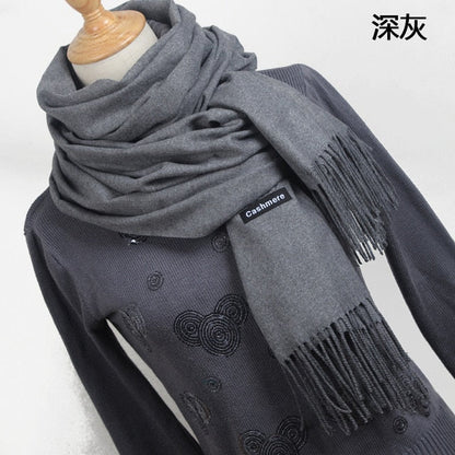 Unisex Fine Wool Cashmere Tasseled Scarf