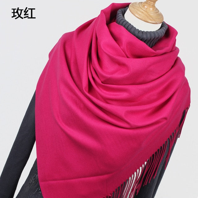 Unisex Fine Wool Cashmere Tasseled Scarf