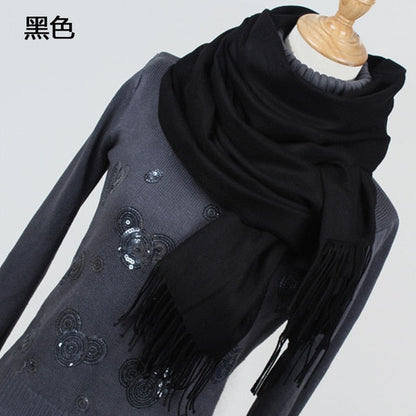 Unisex Fine Wool Cashmere Tasseled Scarf