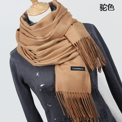 Unisex Fine Wool Cashmere Tasseled Scarf