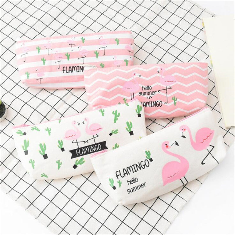 Pink Cartoon Flamingo Pencil Case