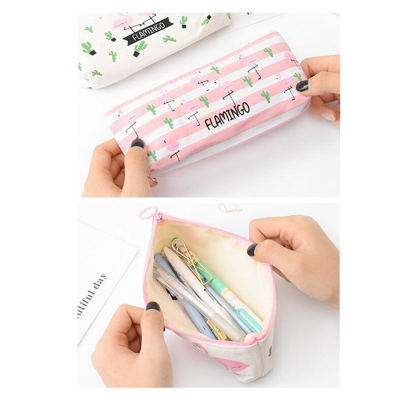 Pink Cartoon Flamingo Pencil Case