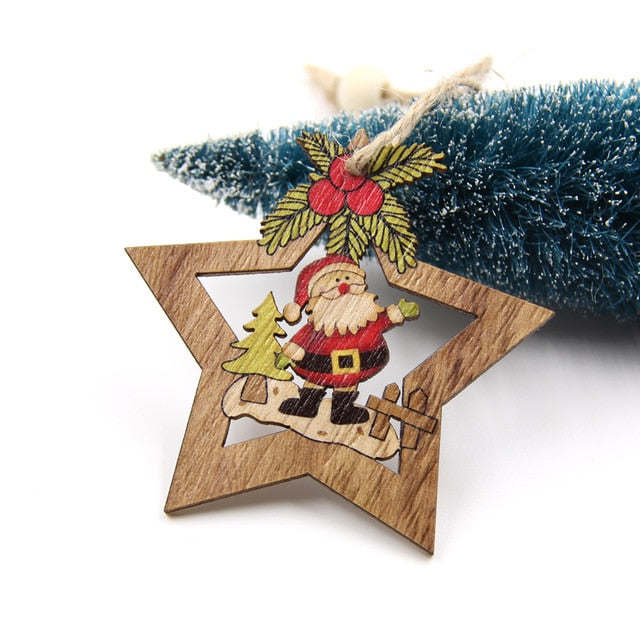 4 Piece: Wooden Christmas Star & Character Tree Ornaments