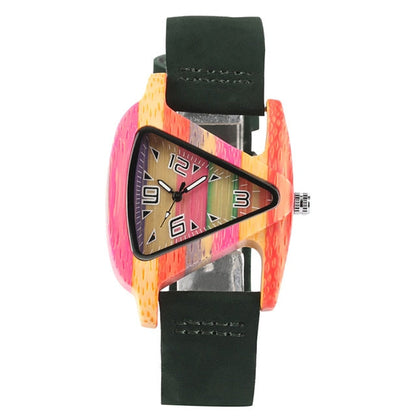 Women's Colorful Wooden Triangular Quartz Wristwatch
