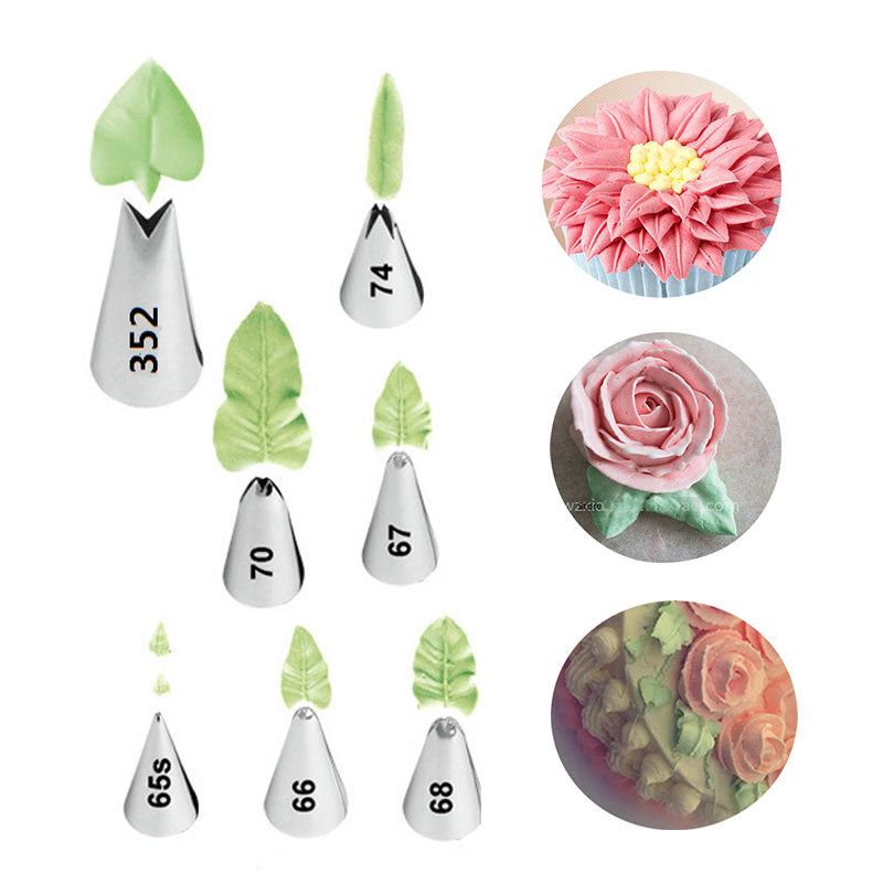 7 Pcs/set Stainless Steel Leaves Cream Metal Tips