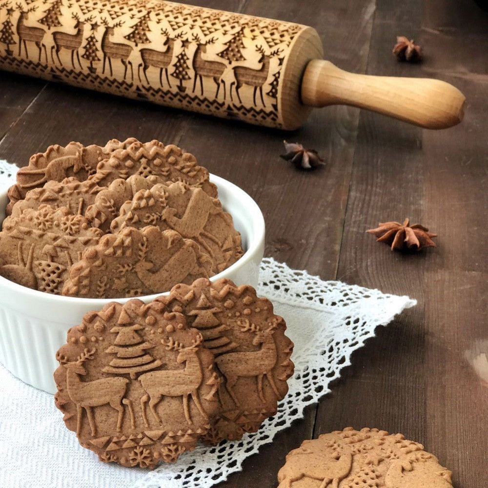 Christmas Dough Embossing Rolling Pin