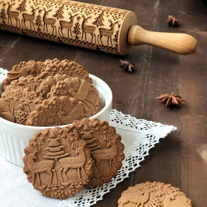 Christmas Dough Embossing Rolling Pin