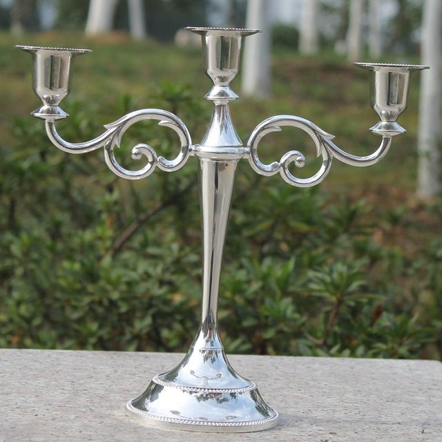 Silver/Gold/Bronze/Black 3-Arms Metal Pillar Candle Holders Candlestick
