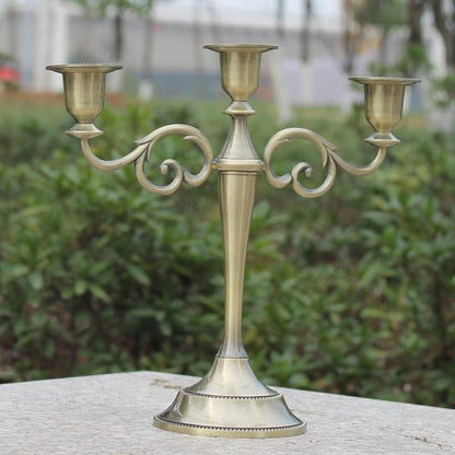 Silver/Gold/Bronze/Black 3-Arms Metal Pillar Candle Holders Candlestick