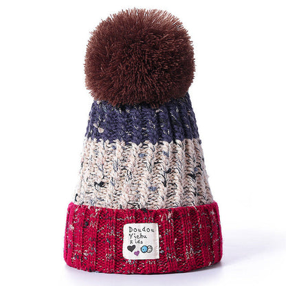 Women's Patchwork Knitted PomPom Beanie