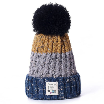 Women's Patchwork Knitted PomPom Beanie