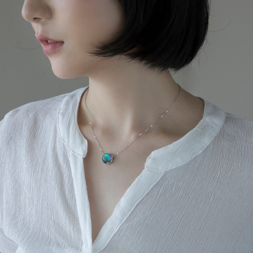 Women's Aurora Pendant Necklace Halo Crystal Gemstone