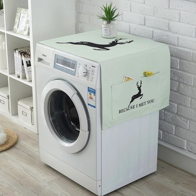Cotton Cartoon Print Washing Machine Dust Cover with Side Pockets