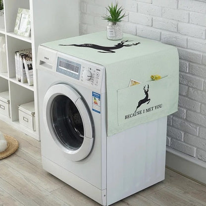 Cotton Cartoon Print Washing Machine Dust Cover with Side Pockets