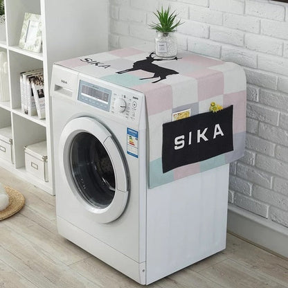Cotton Cartoon Print Washing Machine Dust Cover with Side Pockets
