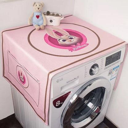 Cotton Cartoon Print Washing Machine Dust Cover with Side Pockets
