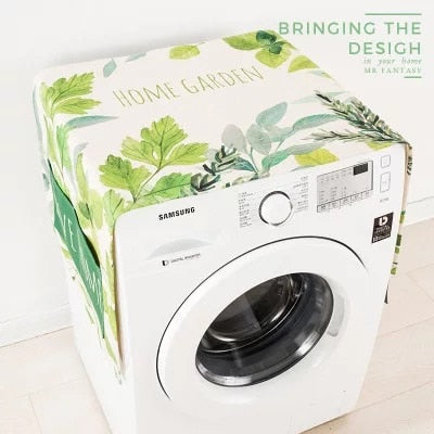 Cotton Cartoon Print Washing Machine Dust Cover with Side Pockets