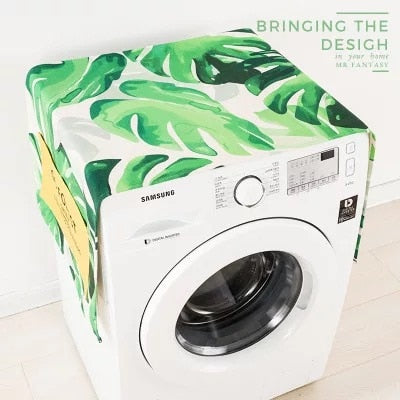 Cotton Cartoon Print Washing Machine Dust Cover with Side Pockets