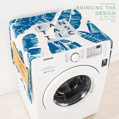 Cotton Cartoon Print Washing Machine Dust Cover with Side Pockets