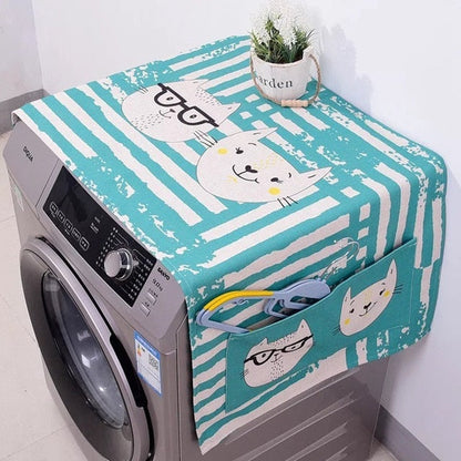 Cotton Cartoon Print Washing Machine Dust Cover with Side Pockets