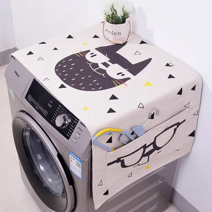 Cotton Cartoon Print Washing Machine Dust Cover with Side Pockets