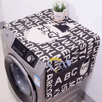 Cotton Cartoon Print Washing Machine Dust Cover with Side Pockets