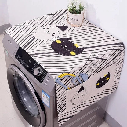 Cotton Cartoon Print Washing Machine Dust Cover with Side Pockets
