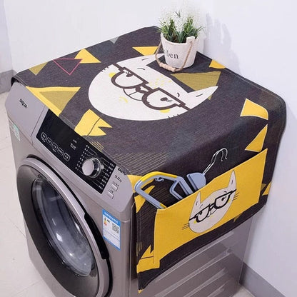 Cotton Cartoon Print Washing Machine Dust Cover with Side Pockets