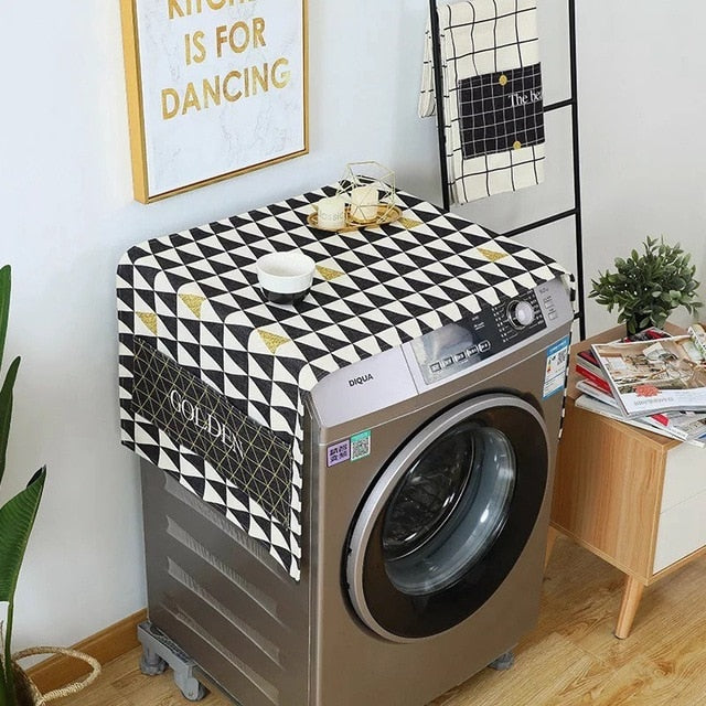 Cotton Cartoon Print Washing Machine Dust Cover with Side Pockets