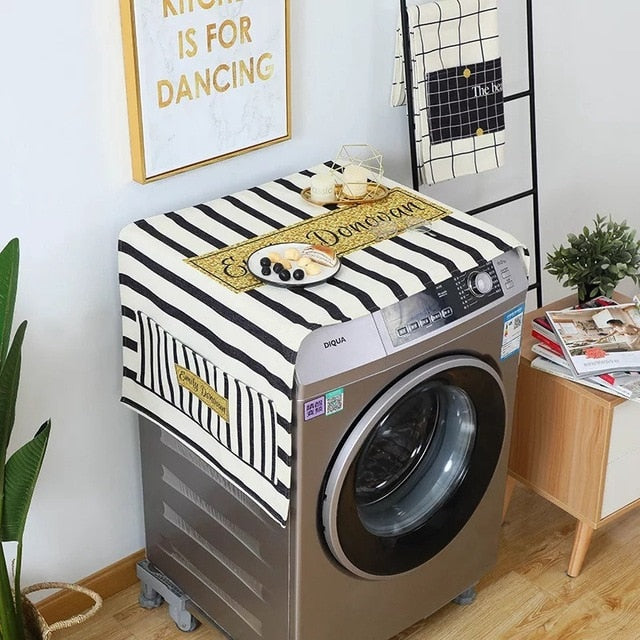 Cotton Cartoon Print Washing Machine Dust Cover with Side Pockets
