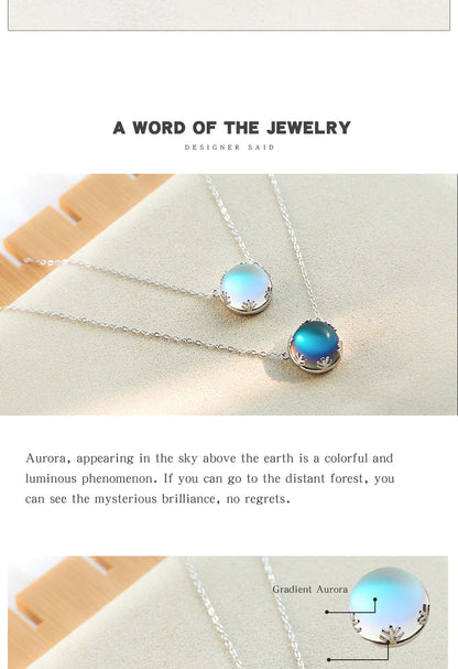 Women's Aurora Pendant Necklace Halo Crystal Gemstone