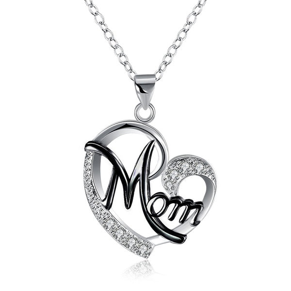 Women's MOM Heart Shape Inlaid Crystal Pendant Necklace
