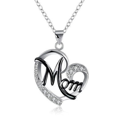 Women's MOM Heart Shape Inlaid Crystal Pendant Necklace