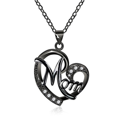 Women's MOM Heart Shape Inlaid Crystal Pendant Necklace