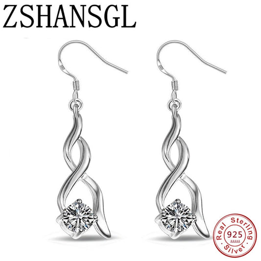 Women's 925 Sterling Silver Zircon Drop Earrings